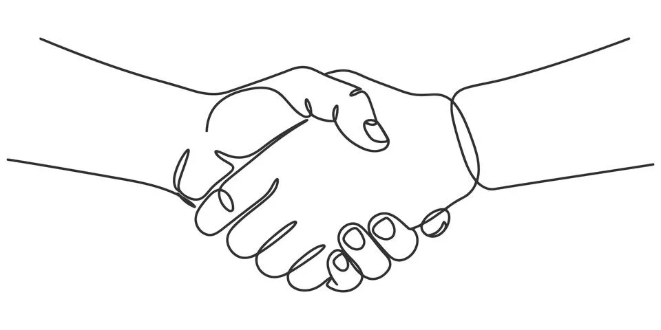 Continuous line drawing of a friendly handshake gesture set. Stock Illustration