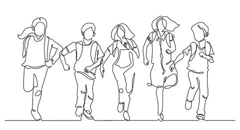 Continuous line drawing of friends group enjoy school finish Stock Illustration