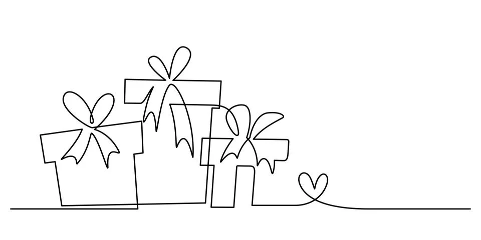 Continuous line drawing of gift boxes set minimal style vector illustration Stock Illustration
