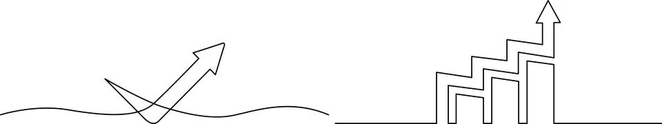 Continuous line drawing of a growth graph and an arrow pointing upwards for.. イラスト素材