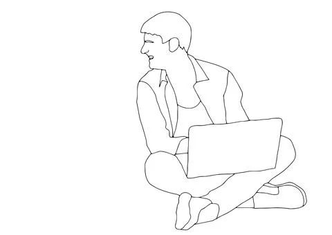 Continuous line drawing of a guy sitting with laptop computer 스톡 일러스트