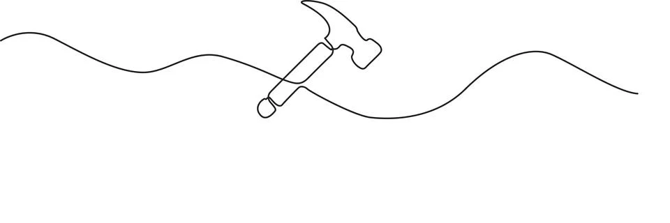 Continuous line drawing of a hammer and wave Illustrazione stock