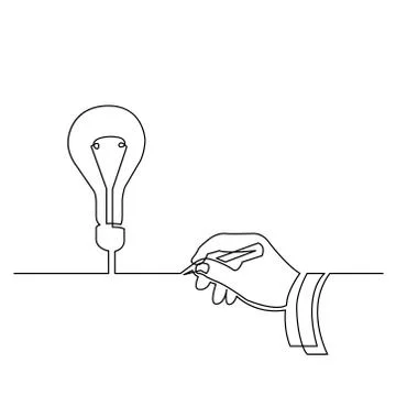 Continuous line drawing of hand creating idea Stock Illustration