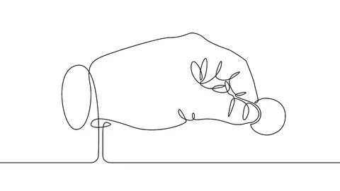 Continuous line drawing Hand holding fingers with a coin Video stock 92122036