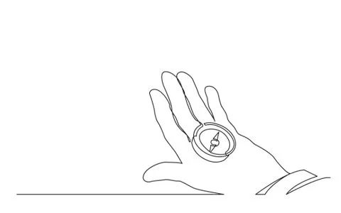 Continuous line drawing of hand holding compass Stock Illustration