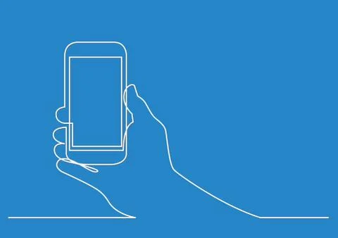 Continuous line drawing of hand holding smartphone Stock Illustration