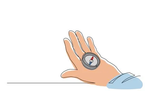 Continuous line drawing of hand holding compass Stock Illustration