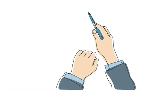 Continuous line drawing of hand holding cup of coffee with lid Stock Illustration