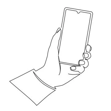 Continuous line drawing of hand holding smartphone Stock Illustration