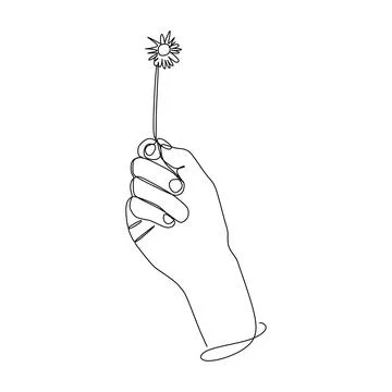 Continuous line drawing of hand holding dandelion seeds. Hand drawn style des 스톡 일러스트