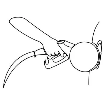 Continuous line drawing of hand holding refueling gun next to the car. Stock Illustration