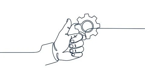 Continuous line drawing of hand holding gear symbol minimalist outline illustra Stock Illustration