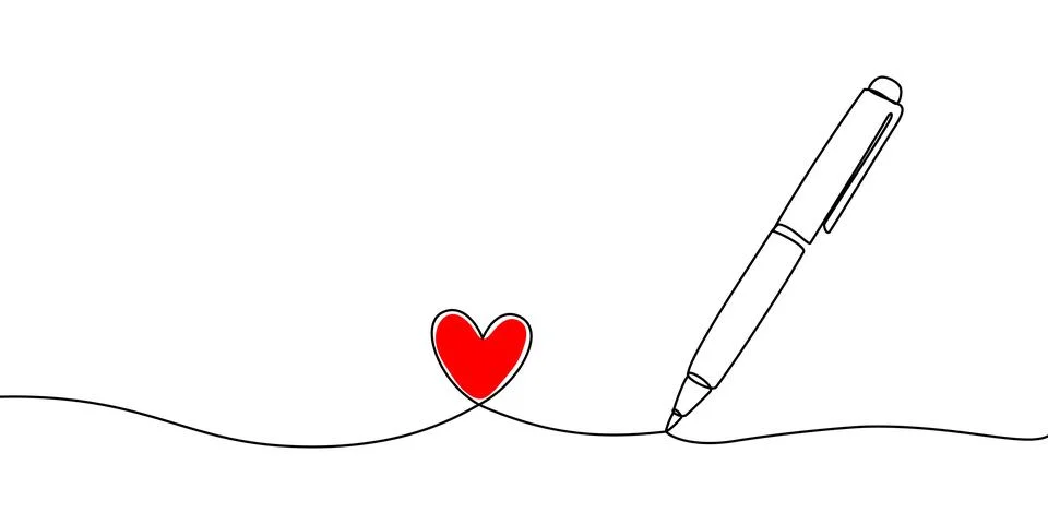 Continuous line drawing of a hand holding a pen, creating elegant curves and Stock-Illustration