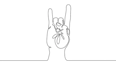 Continuous line drawing Hand showing sign of horns Stock Footage 92122023