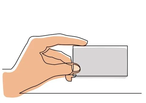 Continuous line drawing of hand showing blank business card Stock Illustration