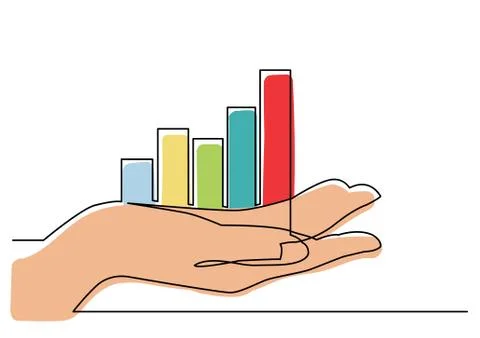 Continuous line drawing of hand showing growth chart Stock Illustration