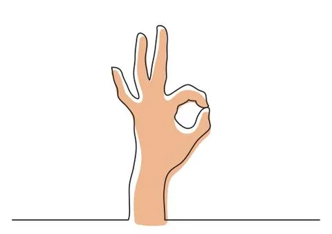 Continuous line drawing of hand showing OK gesture Stock Illustration