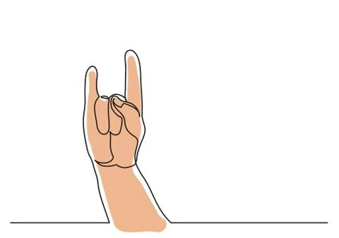 Continuous line drawing of hand showing sign of horns Stock Illustration
