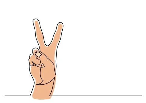 Continuous line drawing of hand showing victory sign Stock Illustration