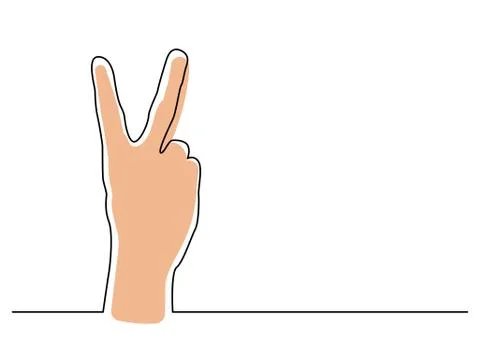 Continuous line drawing of hand showing victory sign Stock Illustration