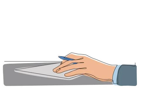 Continuous line drawing of hand signing contract Stock Illustration