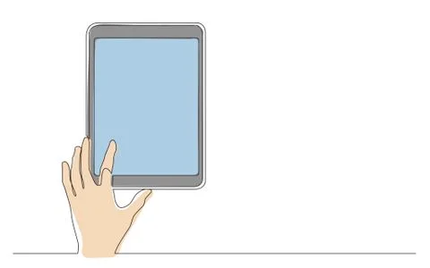 Continuous line drawing of hand touching digital tablet Stock Illustration