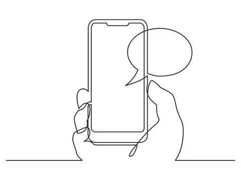 Continuous line drawing of hand using social media app on smart phone Illustration