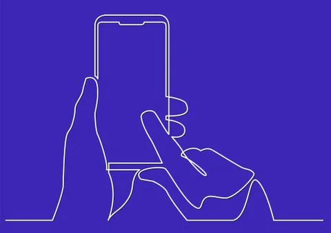 Continuous line drawing of hand using modern mobile phone Stock Illustration