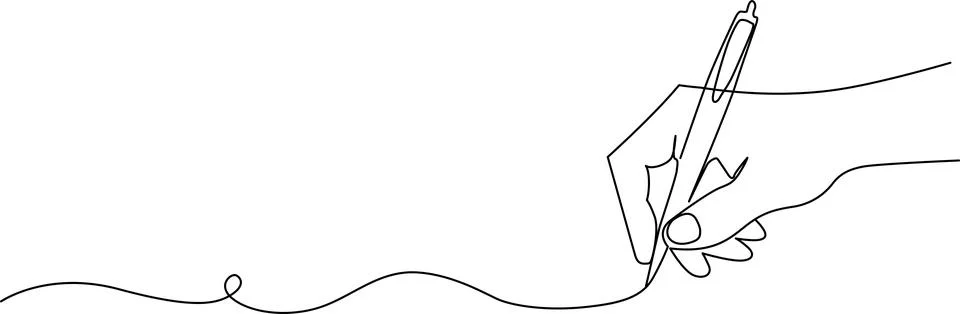 Continuous line drawing of hand writing with a pen, abstract concept. Vector Illustrazione stock