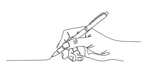 Continuous line drawing of hand writing on paper with pen creating single lin Stock Illustration