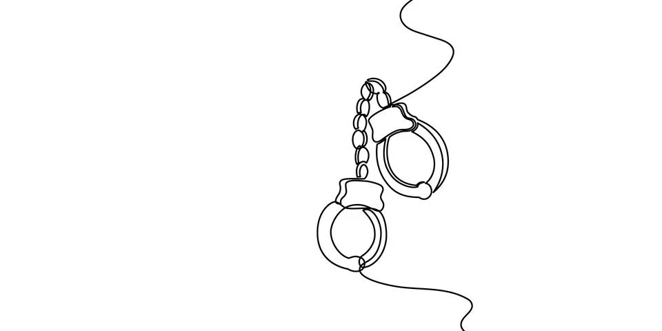 Continuous line drawing of handcuffs symbolizing arrest and criminal justice Stock Illustration