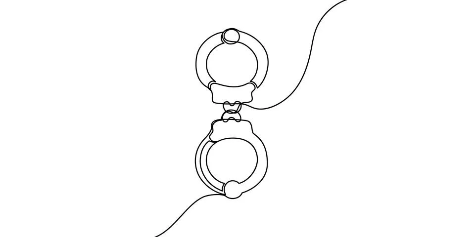 Continuous line drawing of handcuffs symbolizing arrest and criminal justice Stock Illustration