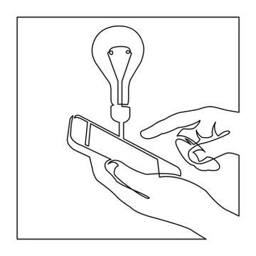 Continuous line drawing of hands found some idea on smartphone Stock Illustration