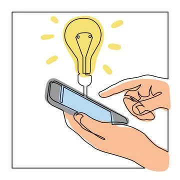 Continuous line drawing of hands found some idea on smartphone Stock Illustration