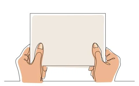 Continuous line drawing of hands holding blank paper Stock Illustration