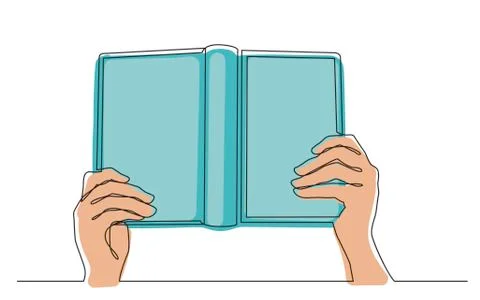 Continuous line drawing of hands holding open book Stock Illustration