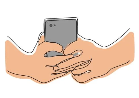 Continuous line drawing of hands holding smartphone Stock Illustration