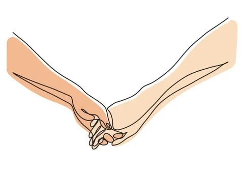 Continuous line drawing of hands holding together Stock Illustration