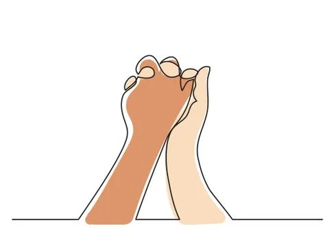 Continuous line drawing of hands holding together Stock Illustration
