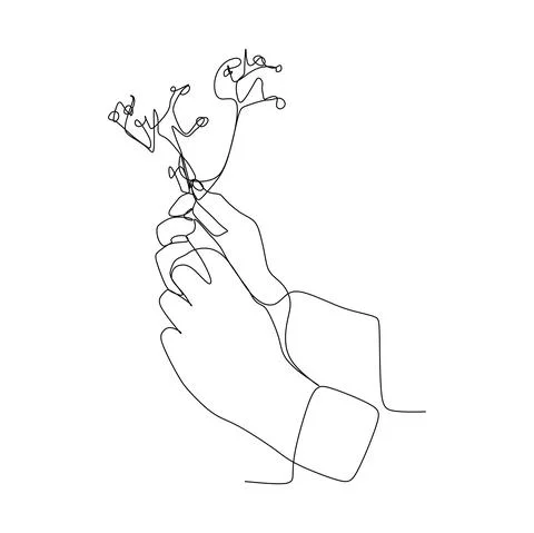 Continuous line drawing of hands holding flowers. Hand drawn style design for Stock Illustration