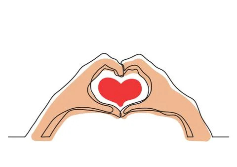 Continuous line drawing of hands showing love sign Stock Illustration