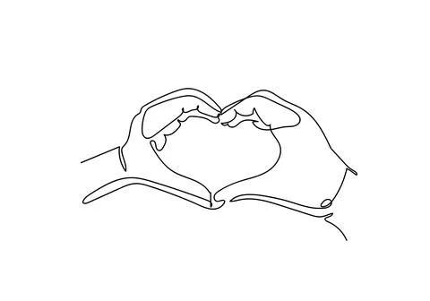 Continuous line drawing of hands showing heart shape. Stock Illustration