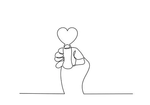 Continuous line drawing of hands showing heart shape. Stock Illustration