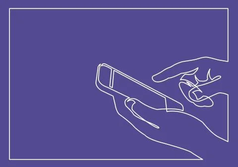 Continuous line drawing of hands using smartphone Illustrazione stock