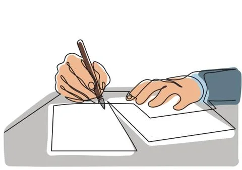 Continuous line drawing of hands writing letter Stock Illustration