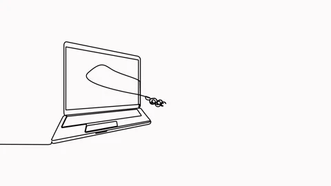 Continuous line drawing of handshake in laptop animation. Stock Footage 302090957