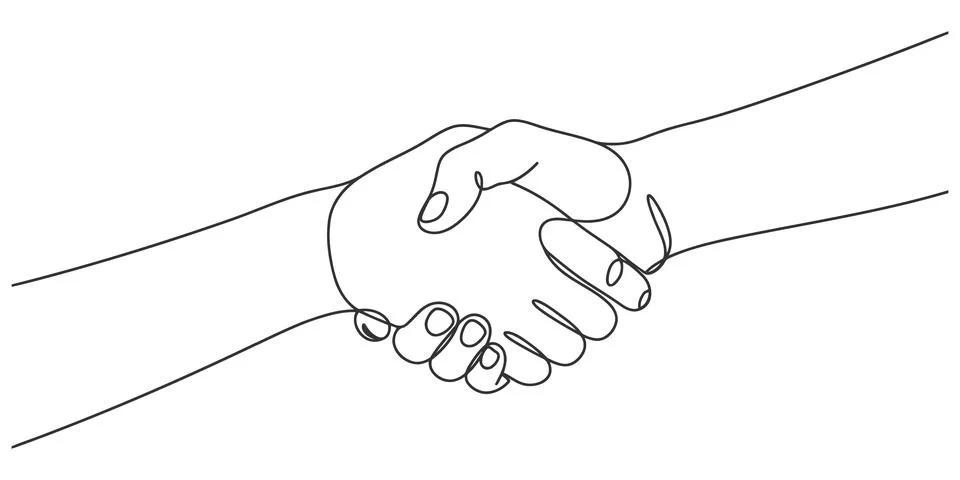 Continuous line drawing of a handshake professional gesture. Stock Illustration