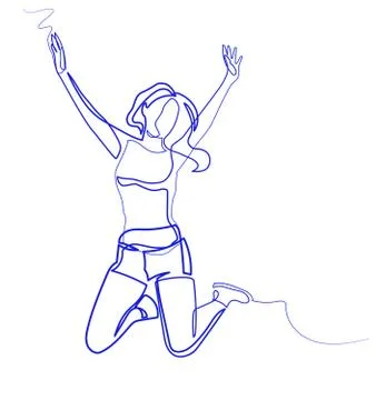 Continuous line drawing of happy jumping woman athlete Illustrazione stock
