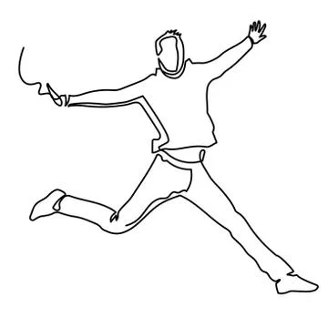 Continuous line drawing of happy jumping man. Illustrazione stock