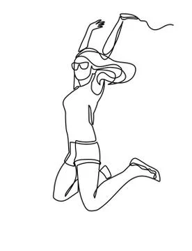 Continuous line drawing of happy jumping woman athlete. Illustrazione stock